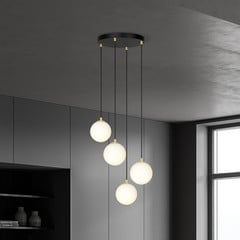 Závesné svietidlo Glassy, 4-pl., okrúhle, čierne/opálové