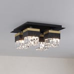 Barrancas ceiling lamp, black/gold, crystal glass