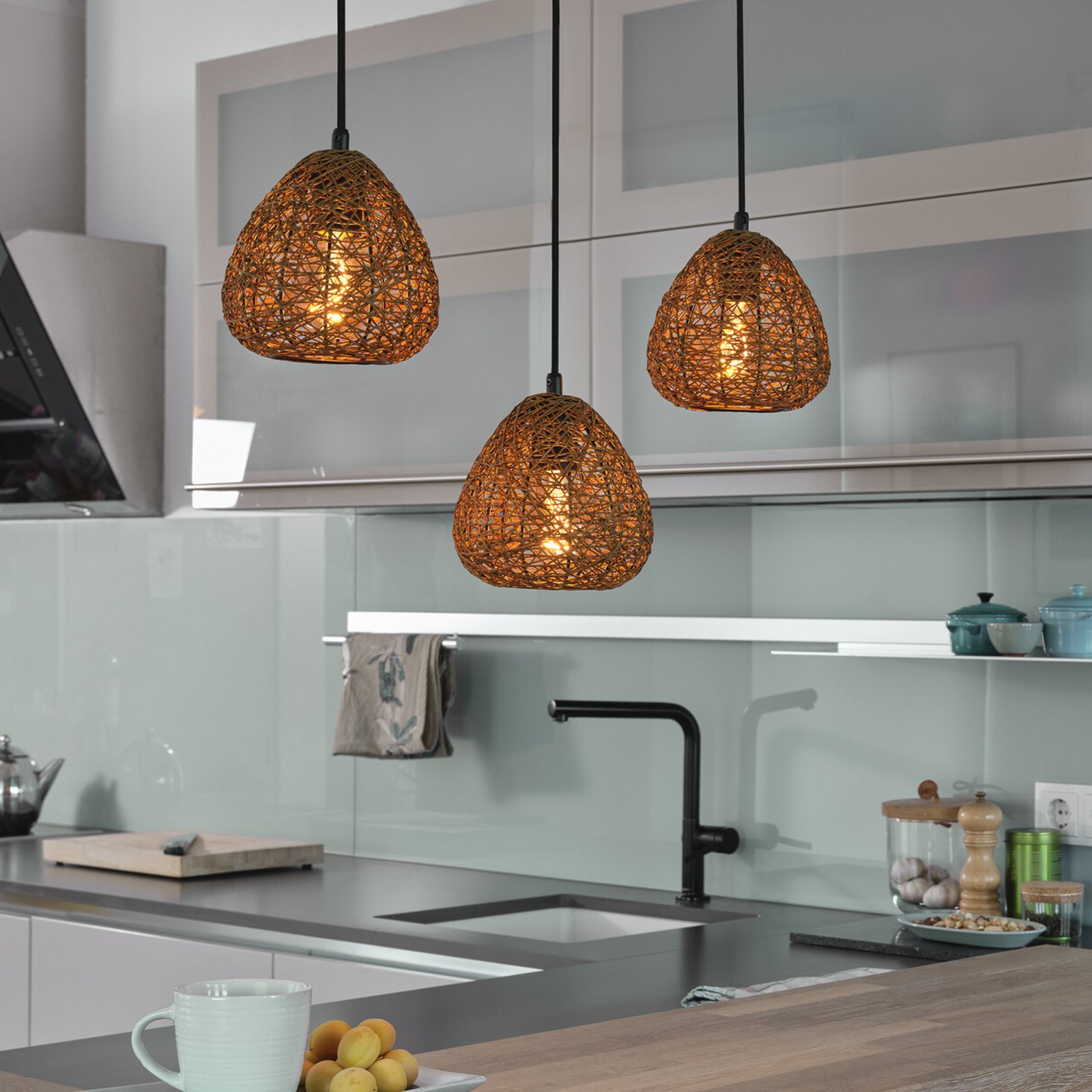 OSRAM Decor Paper Drop hanging light, 3-bulb long, beige, E27
