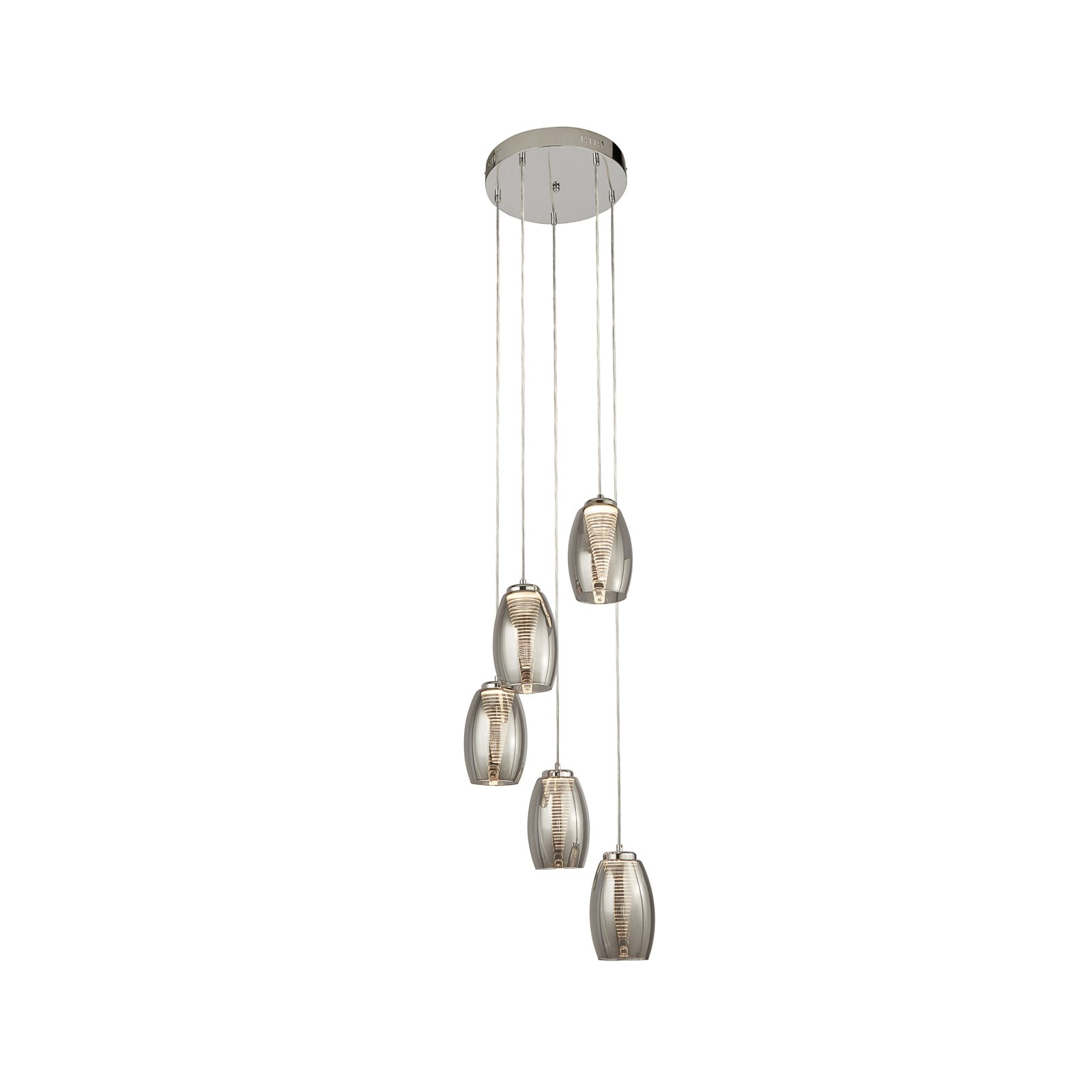 Suspension LED Cyclone, 5 lampes, fumé, verre