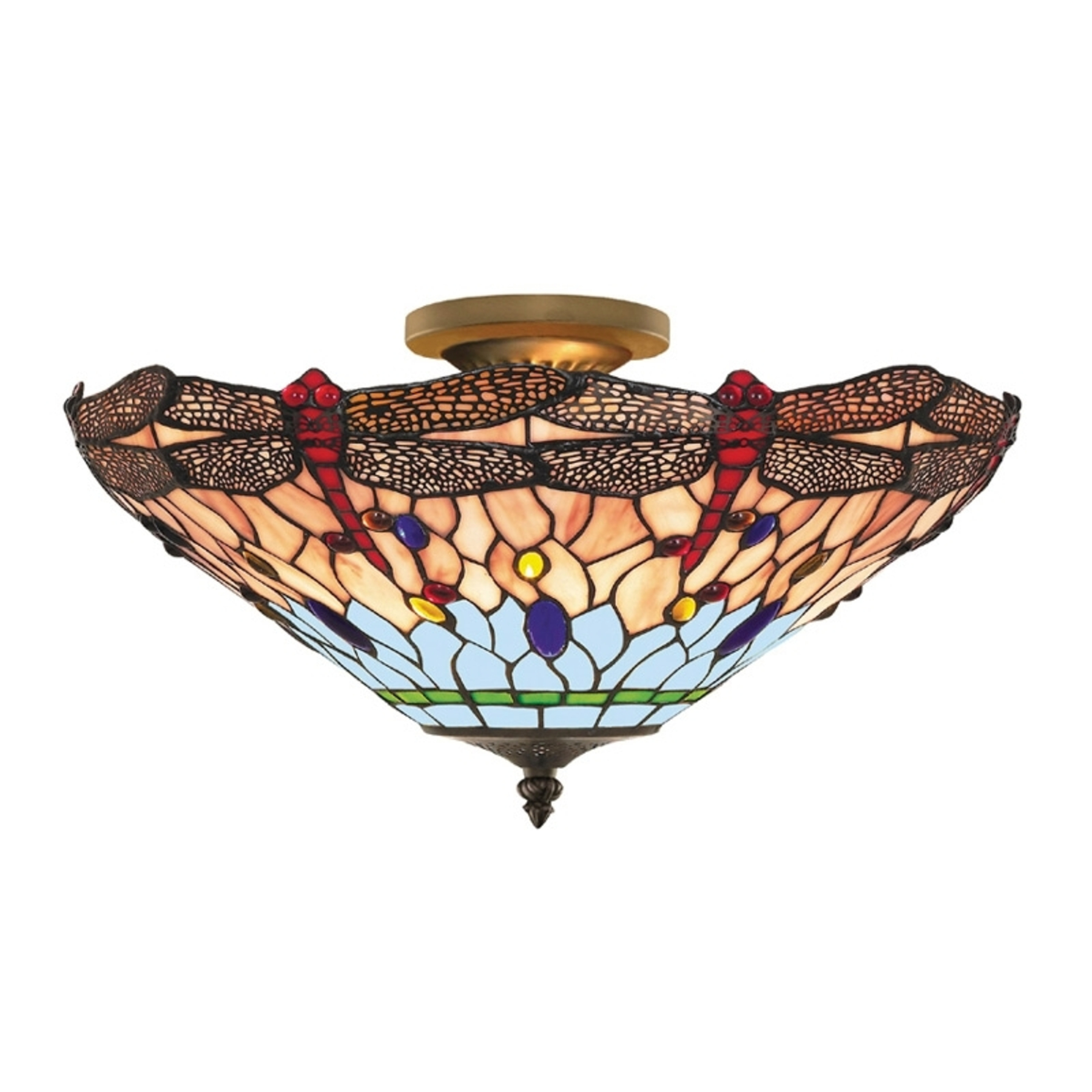 Searchlight Dragonfly - Tiffany-style ceiling light, for Living / Dining Room, metal, glass, E14, 60 W, energy efficiency: A++, H: 25 cm