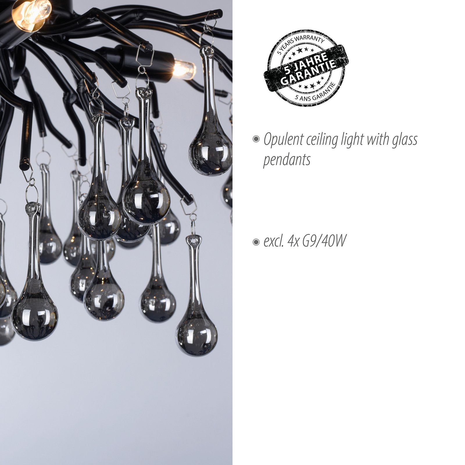 Paul Neuhaus ceiling light Icicle, 4-bulb, black