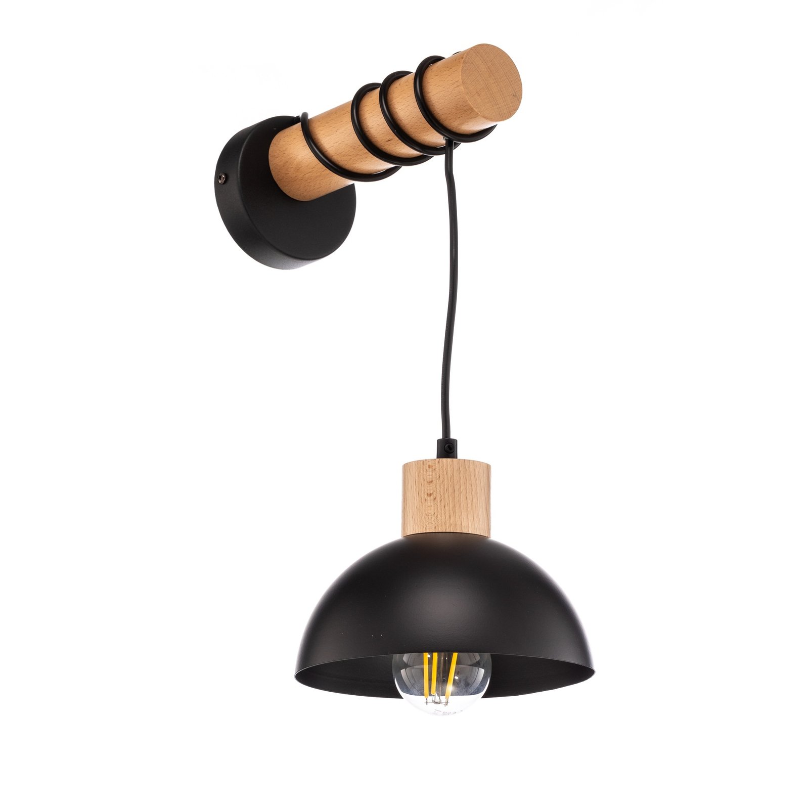 Wall light Arik black metal and wood