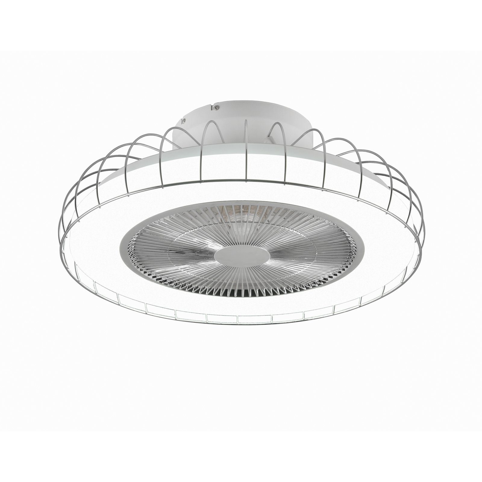 Smart LED stropný ventilátor Sandfjord, tichý, chróm, Ø 50 cm