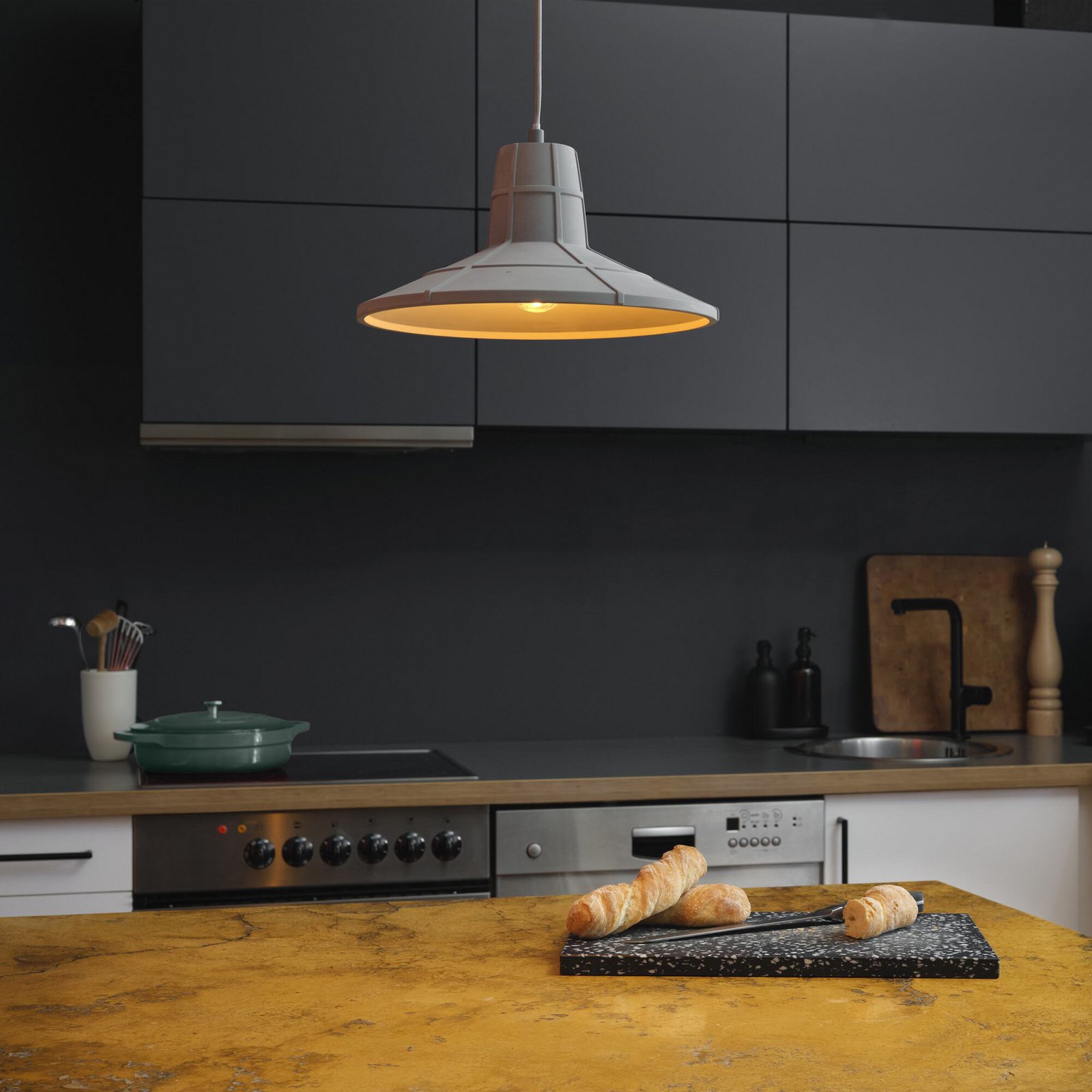 Suspension OSRAM CONCRETE SALA, grise, Ø 32 cm, béton, E27
