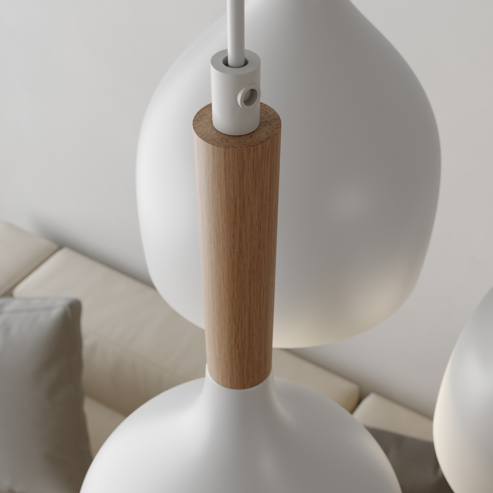 Noak hanging light 3-bulb round white/natural wood