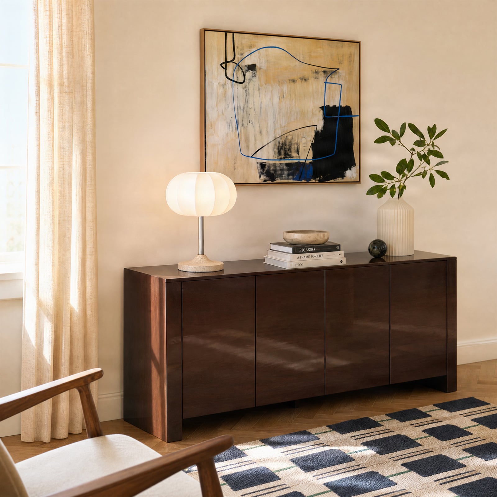 Elovie table lamp, natural/chrome, fabric/travertine, 35 cm – NOLA Elovie table lamp, natural/chrome, fabric/travertine, 35 cm – NOLA