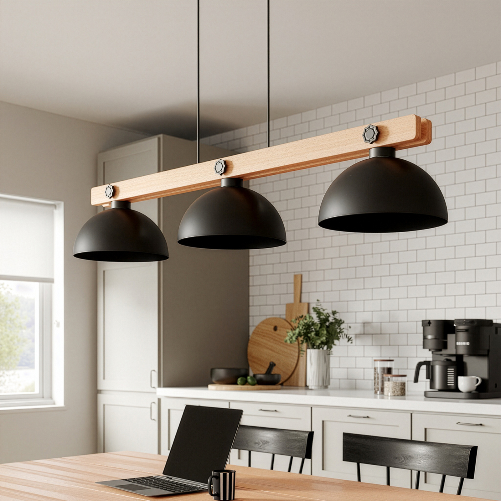 Envolight Stort függő lámpa 3 izzós natúr fával