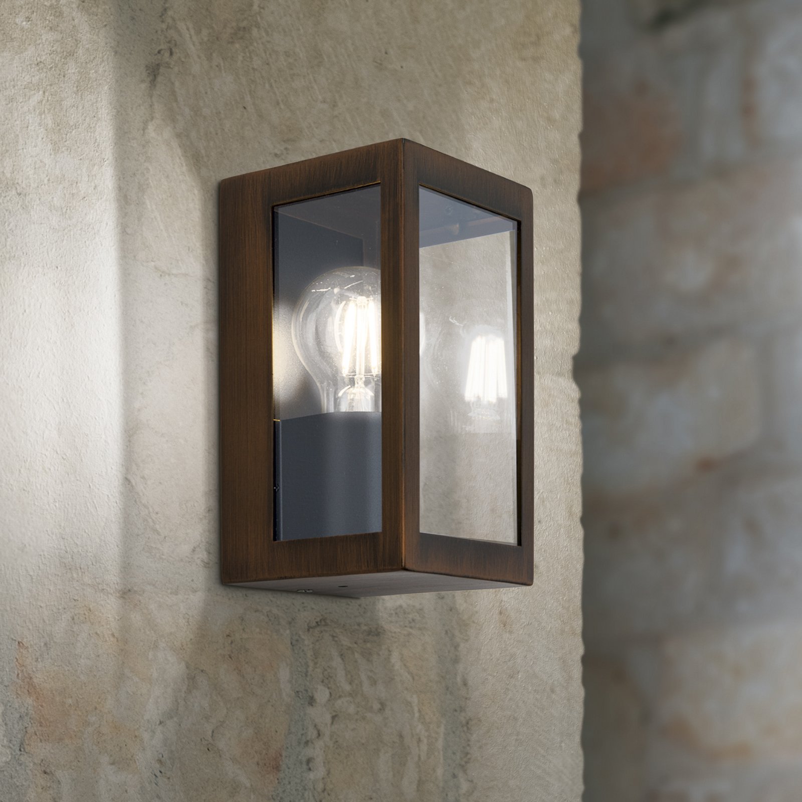 LUMINA outdoor wall light, rust-black, stainless steel, glass, IP44