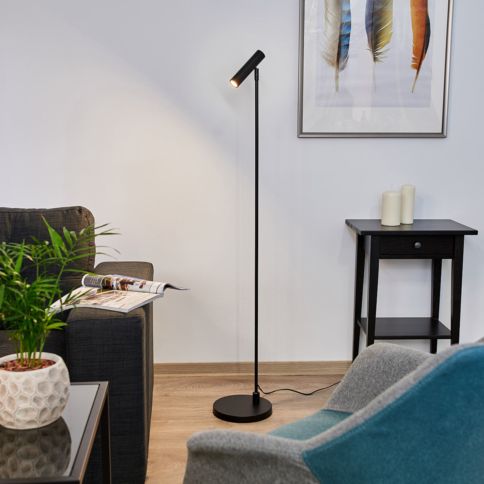 Freelight Arletta LED floor lamp black, for Living / Dining Room, metal, 8 W, energy efficiency: A+, H: 130 cm