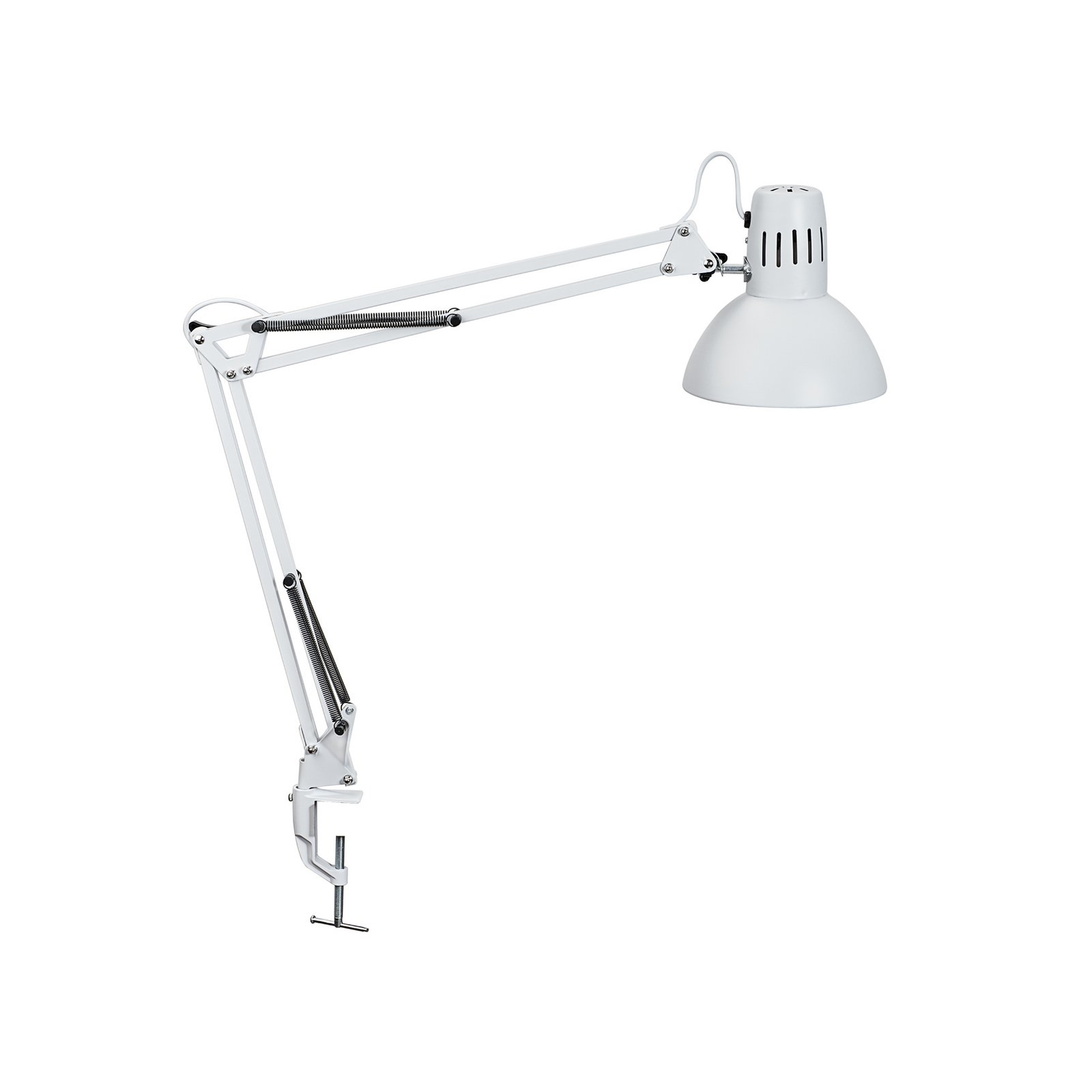 Lámpara de pinza LED MAULstudy, blanca, acero, altura 44 cm, E27