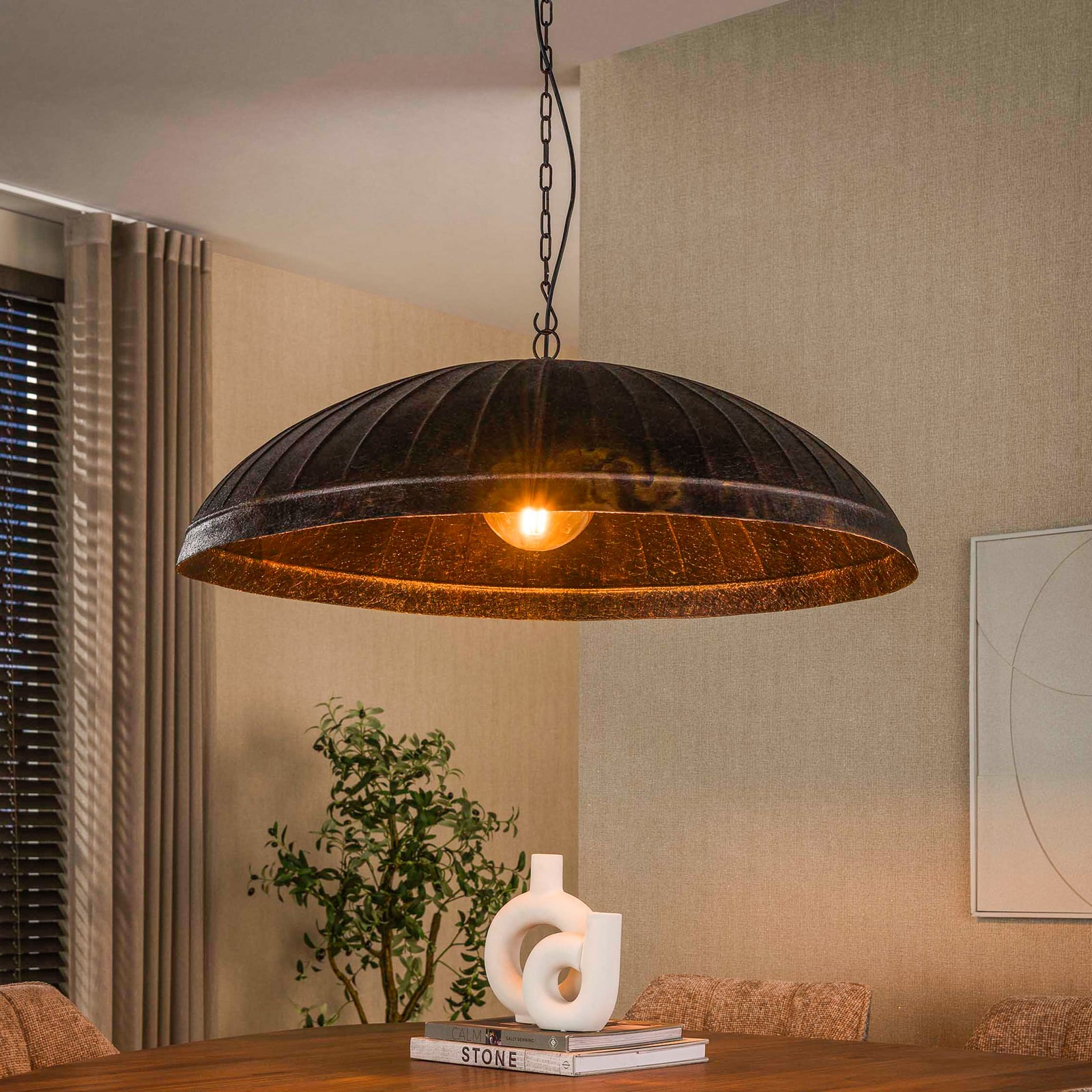 Pendelleuchte Guard, braun, Metall, Ø 90 cm, E27, 1-flammig