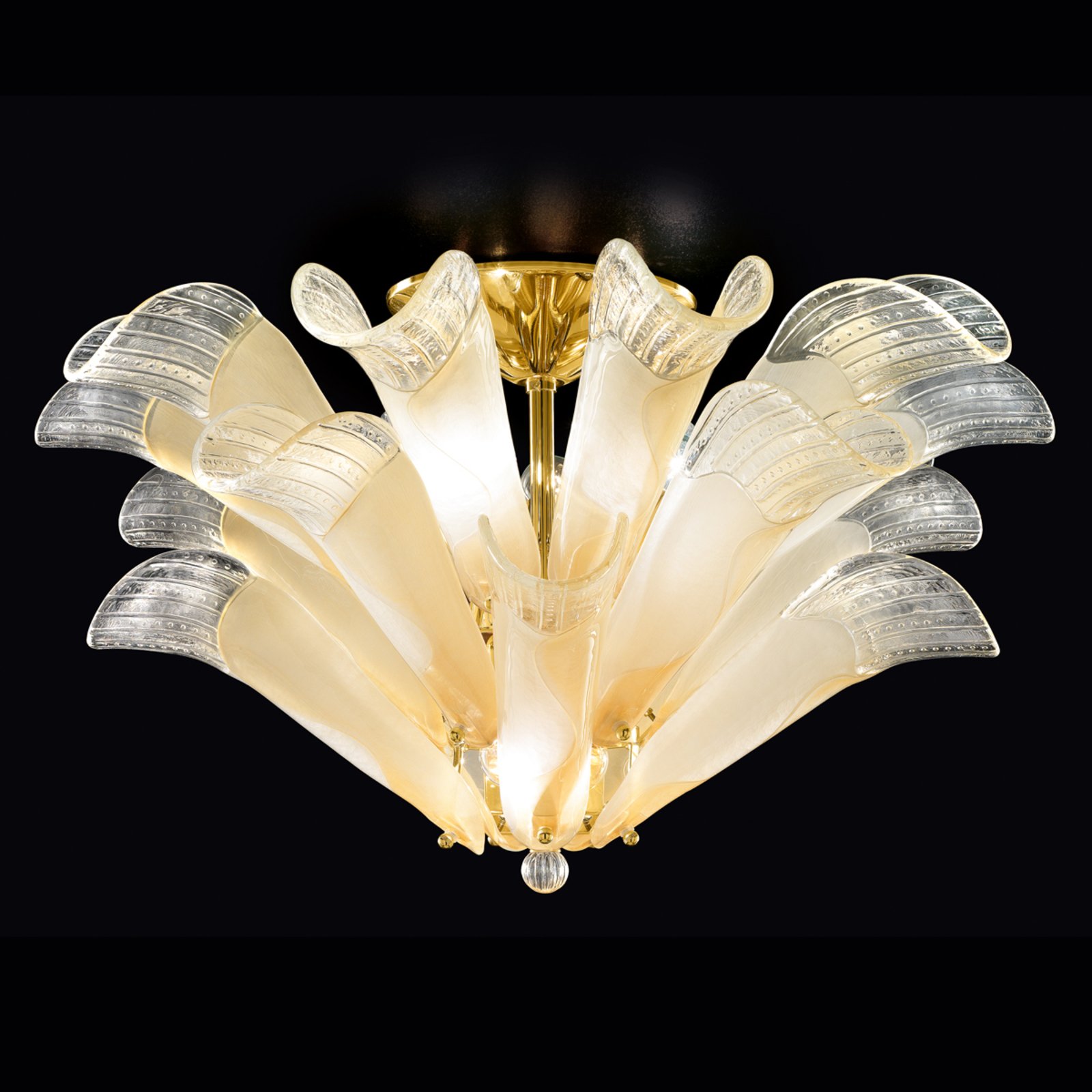 Petali taklampe med Muranoglass gull-rav