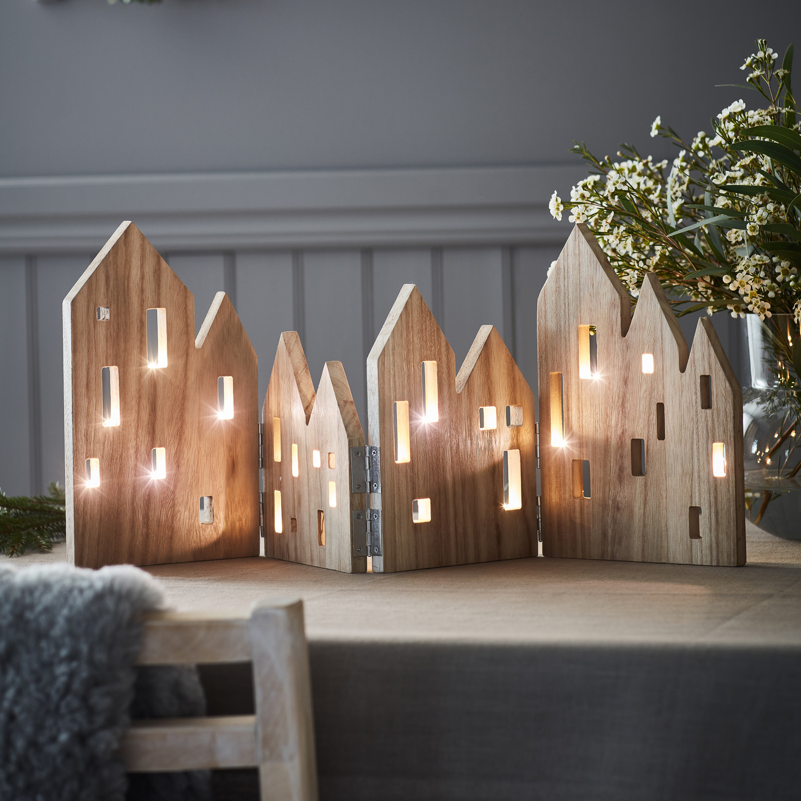 View LED decorative light, wood, red