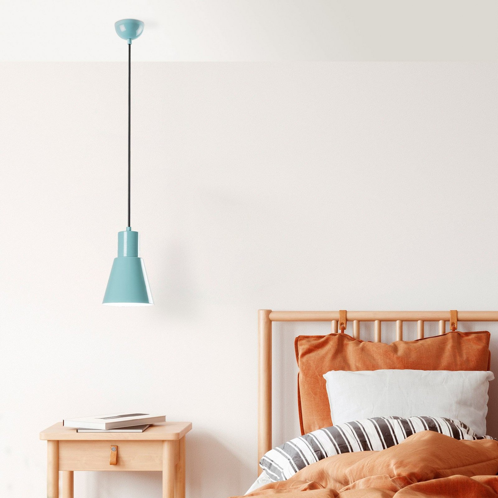 Konikkem pendant light, turquoise, metal, Ø 14 cm, E27