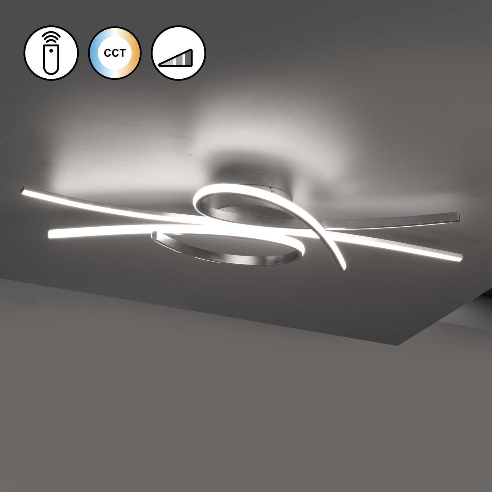 Plafonieră LED Biba, culoare nichel, lungime 100 cm, metal CCT