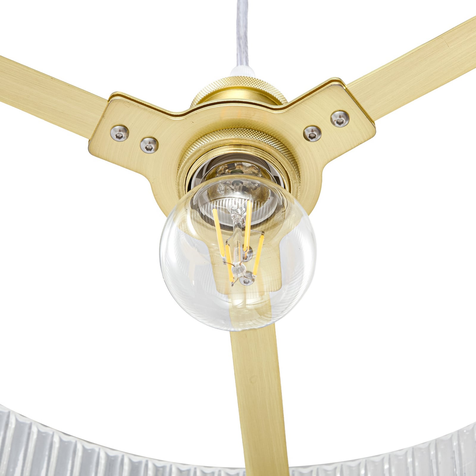 Candeeiro suspenso Lucande Meritt, latão/transparente, Ø 40 cm, vidro Candeeiro suspenso Lucande Meritt, latão/transparente, Ø 40 cm, vidro