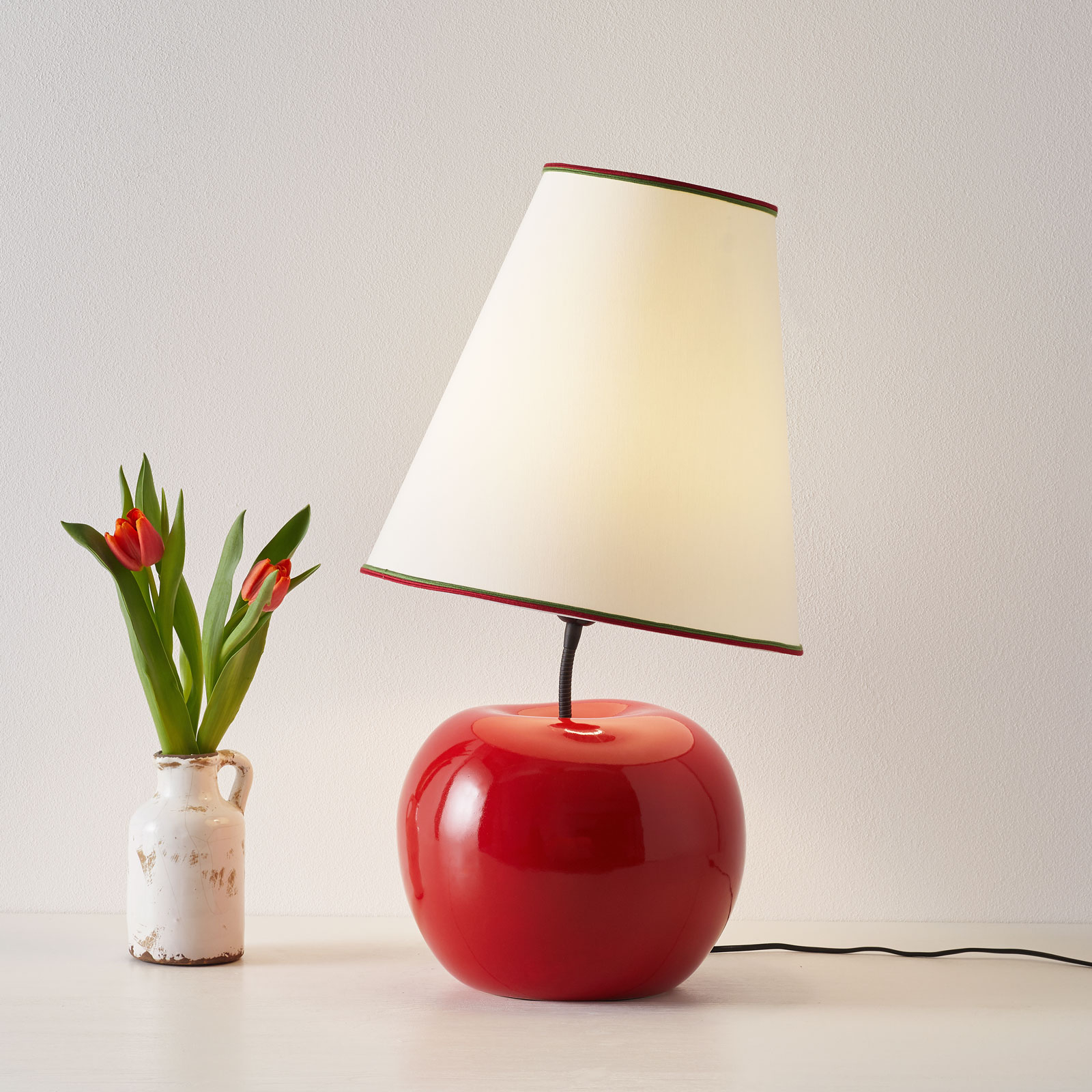 Eurokeramic L187 RSS fabric table lamp, ceramic base apple, for Living / Dining Room, ceramics, fabric, E27, 60 W, energy efficiency: A++, H: 65 cm