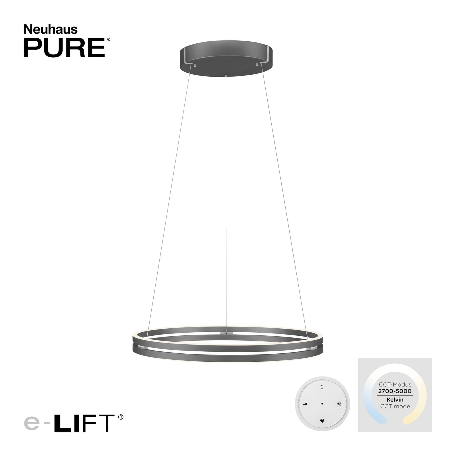 E-Loop LED-Hängeleuchte, mystic grey, Ø70cm, Alu, CCT - PURE E-Loop LED-Hängeleuchte, mystic grey, Ø70cm, Alu, CCT - PURE