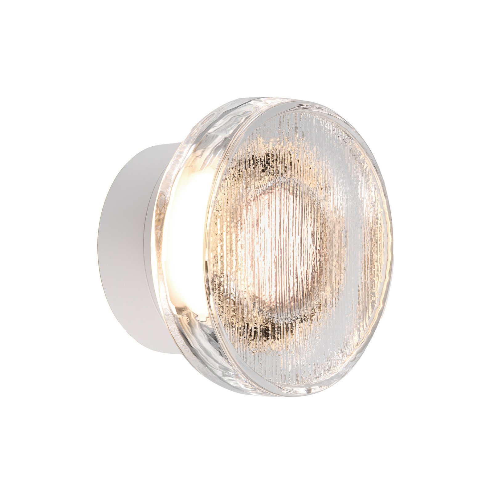 MARSET utendørs LED-vegglampe Roc, Ø 17 cm, hvit/gjennomsiktig