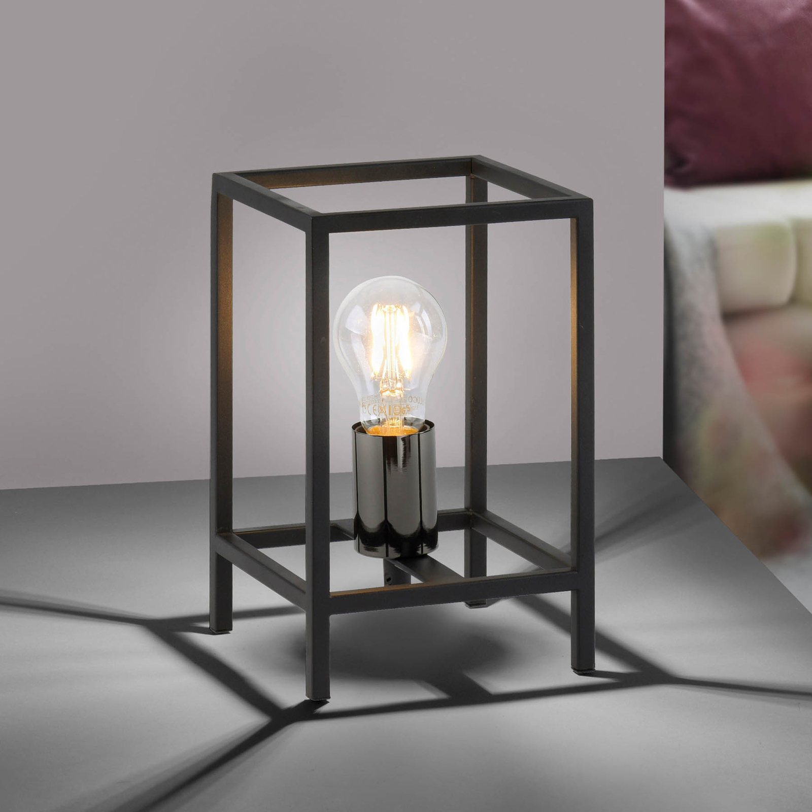 Lampe à poser Fabio, rectangulaire, noire