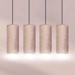Hanglamp Joni, textiel, 4-lamps lang, rosé-goud