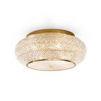 Plafondlamp Ideal Lux Pasha, goudkleurig, kristal, Ø 55 cm