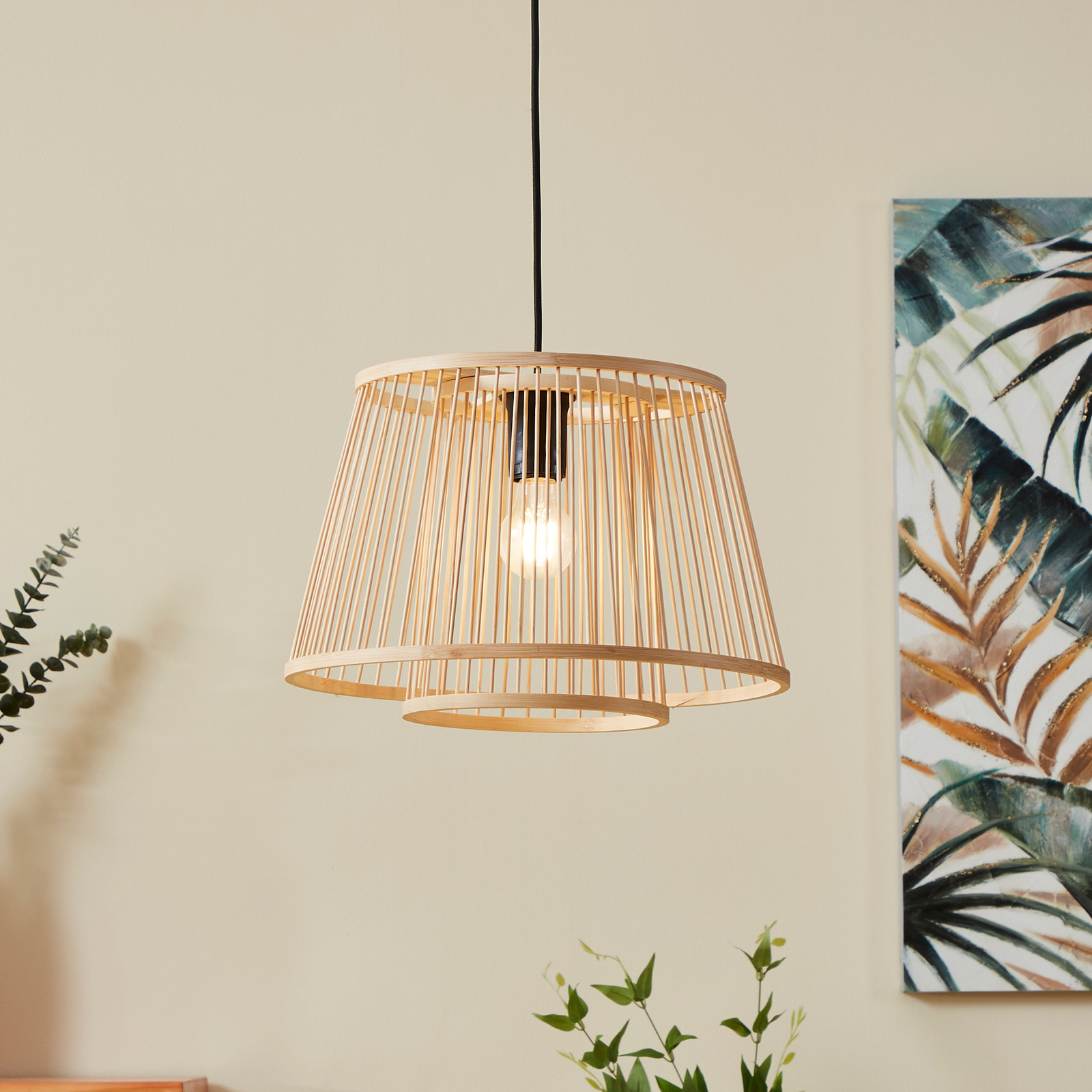 EGLO Lampă suspendată Hykeham Ø 38 cm naturală bambus - Camera de zi / sufragerie - Scandinavă - natural negru - Bamboo