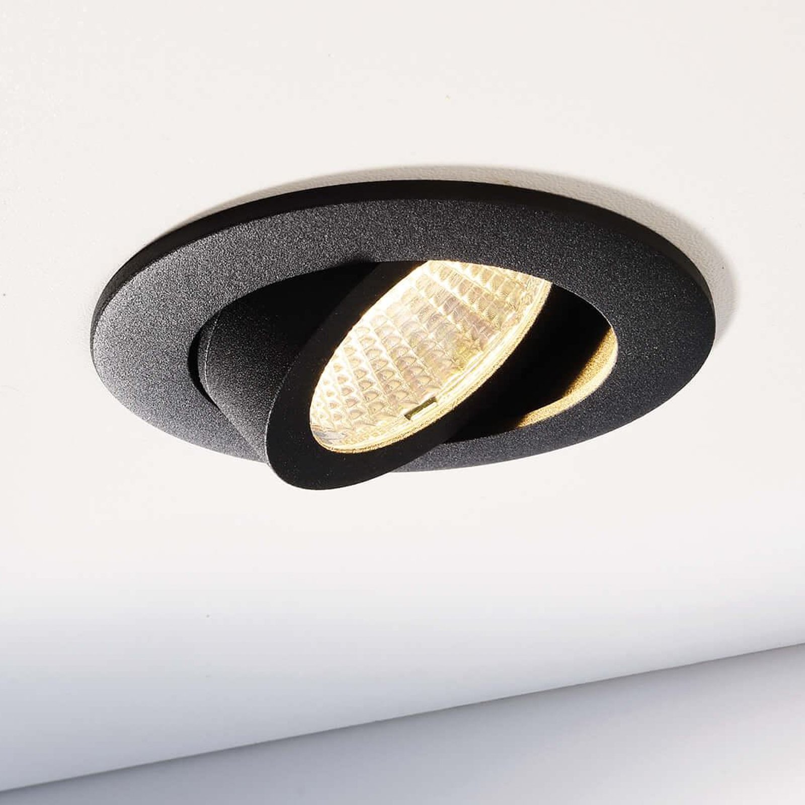 LED recessed ceiling light Dione, IP44, 3,000 K, black, dimmable