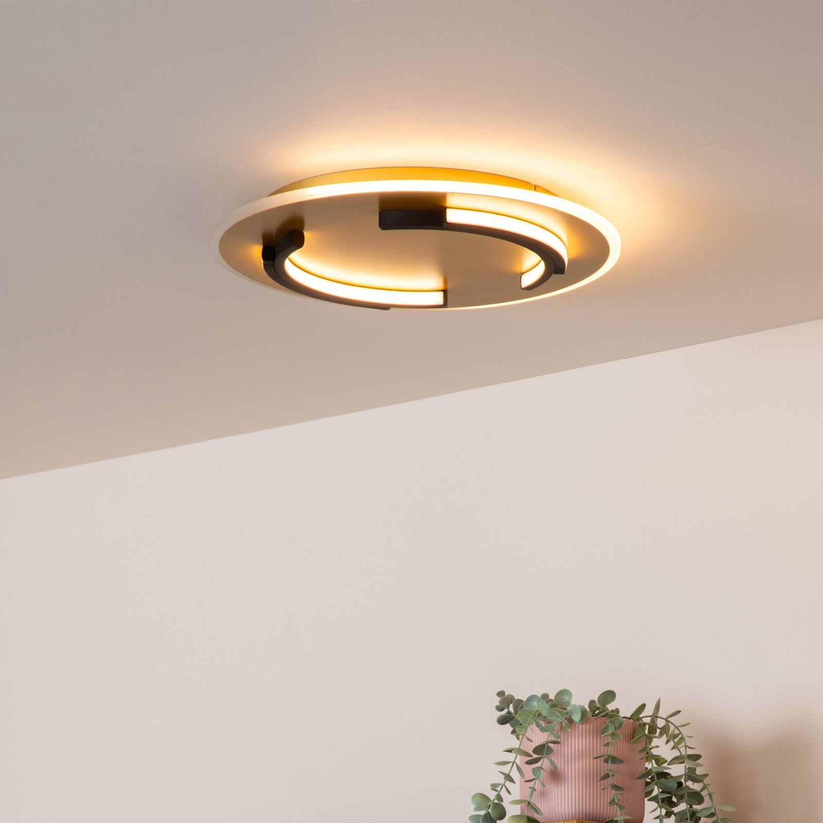 LED-loftlampe Andreas, rund, Ø 40 cm, guld mat