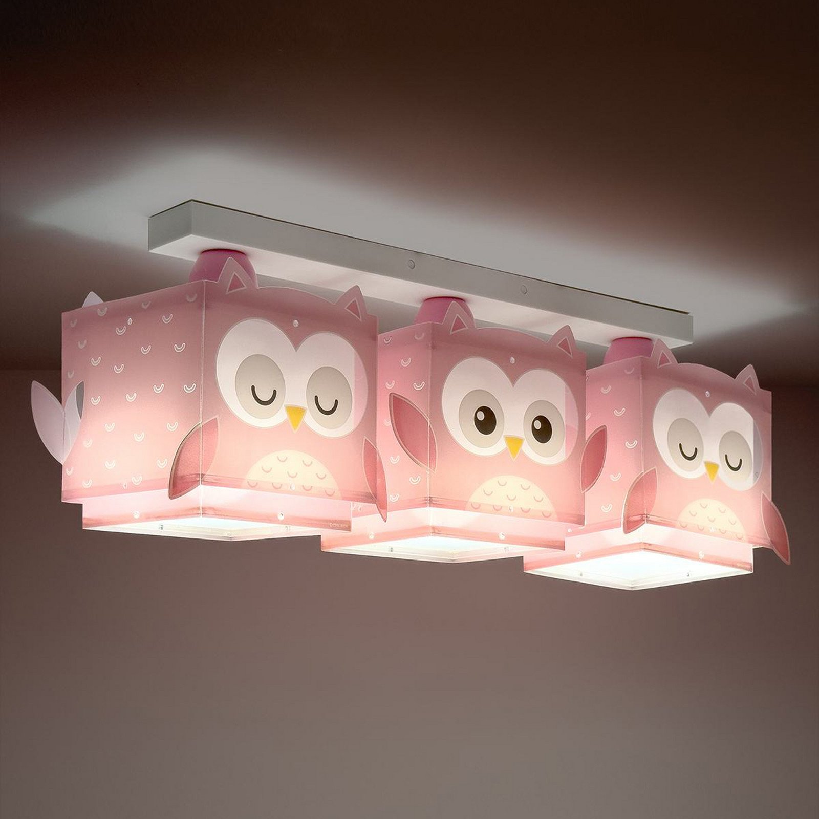 Dalber lampă suspendată Little Owl roz 3 becuri - Camera copiilor - roz alb - Plastic