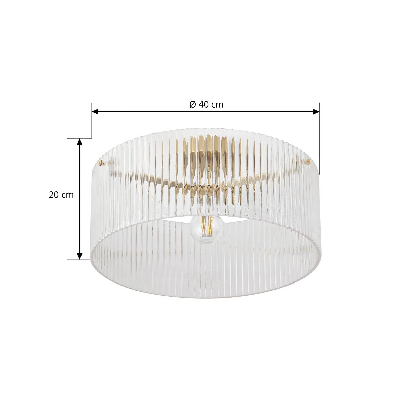 Lampa sufitowa Lucande Meritt, mosiądz/przezroczysta, Ø 40 cm, szkło