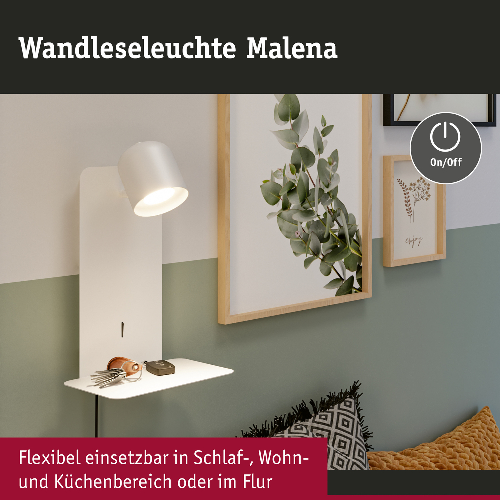 Paulmann Malena USB wall spotlight, shelf, white