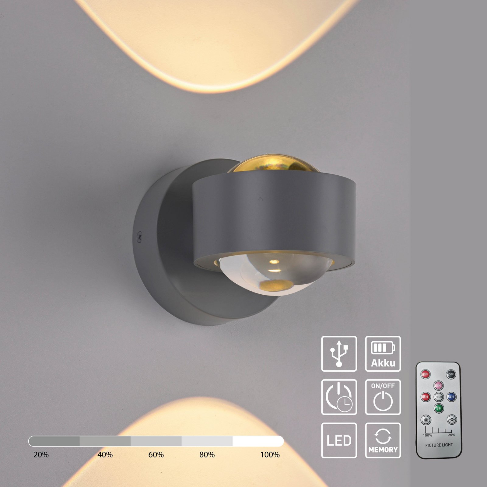 JUST LIGHT. aplique de pared LED Chia plateada, hierro, 3000 K
