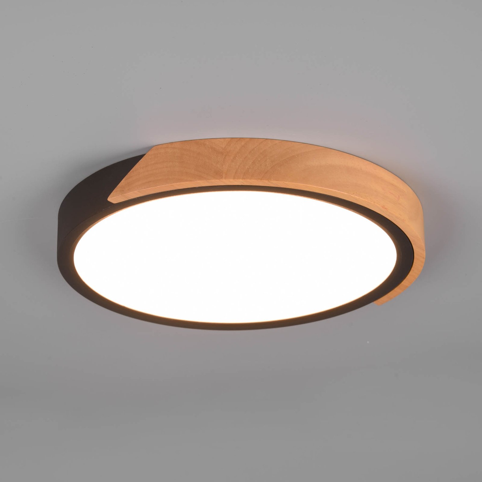 Jano LED ceiling lamp Ø 31.5cm 3,000K wood detail