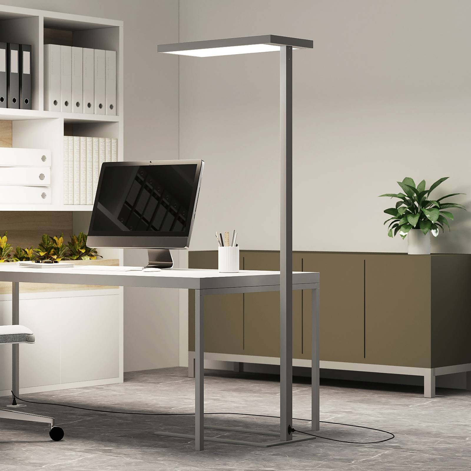 Somidia LED office floor lamp dimmer sensor silver Lights.co.uk