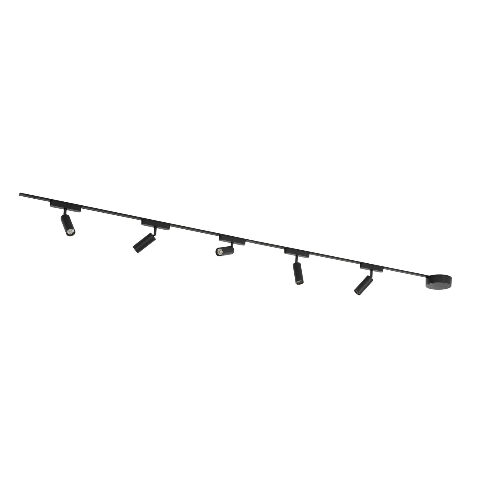 Track lighting system 48V Lumaro, spots,5-bulb,black,Ø4cm,dimmable