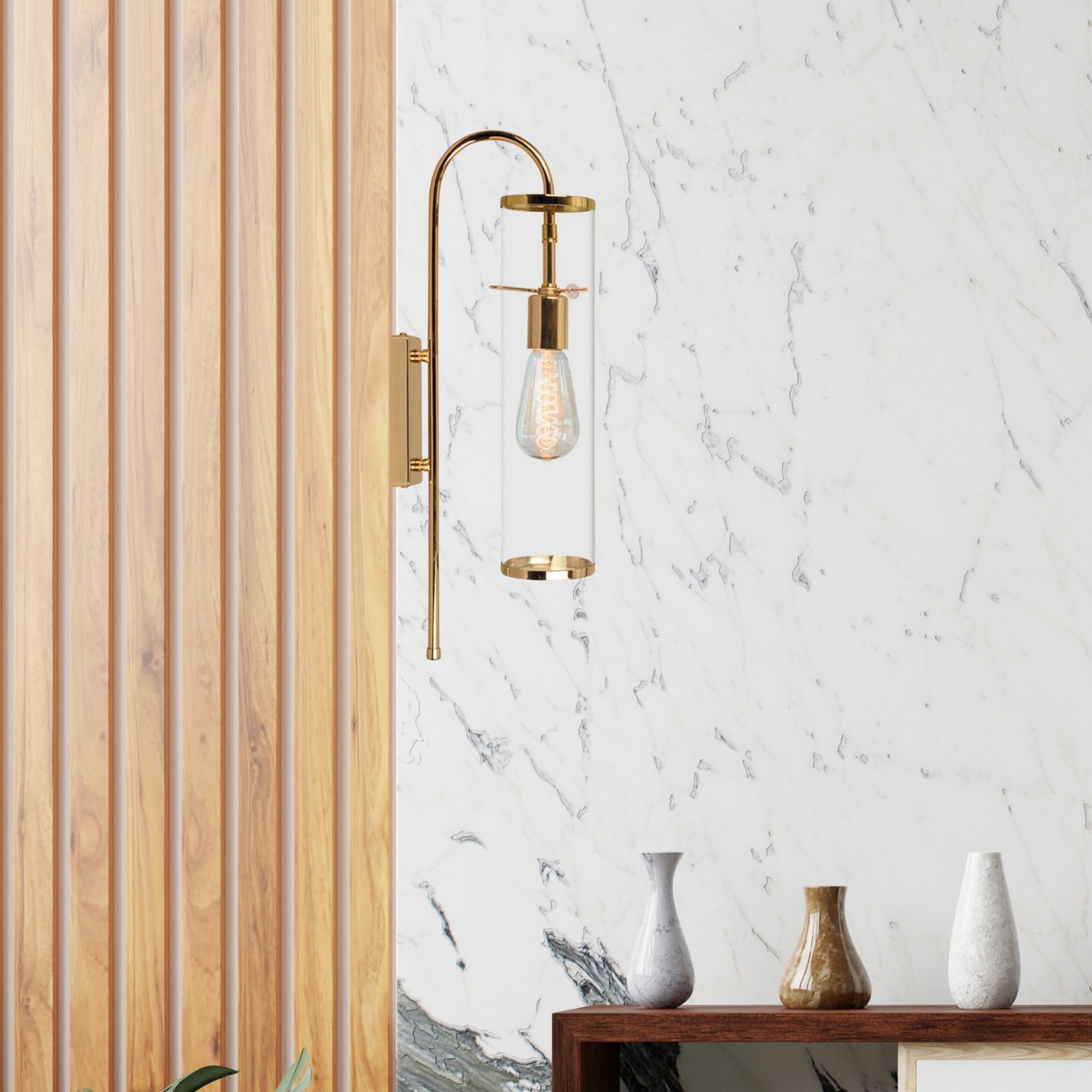 Leona wall light, gold-coloured, height 57 cm, metal, E27