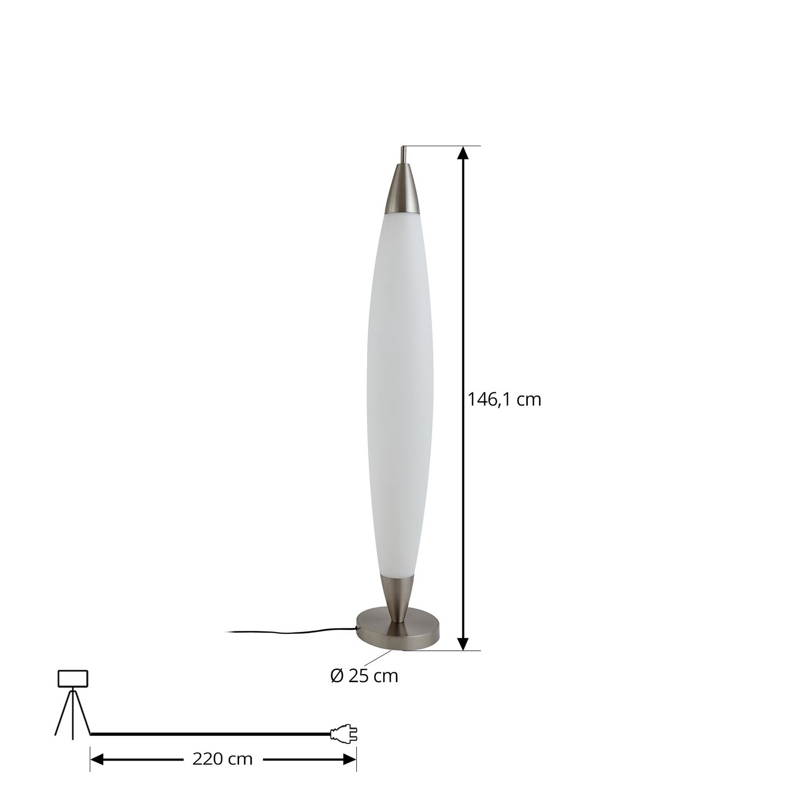 Lucande lampe sur pied LED Tarell, blanc/nickel, hauteur 146cm