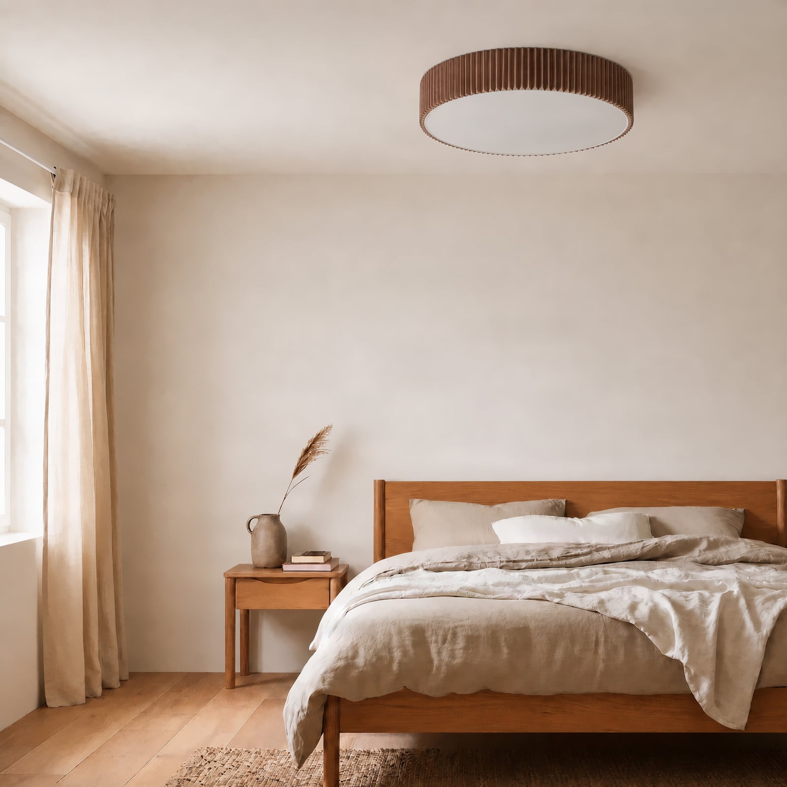 Zoey loftlampe, Ø 52 cm, taupe, rund, hør – Lindby