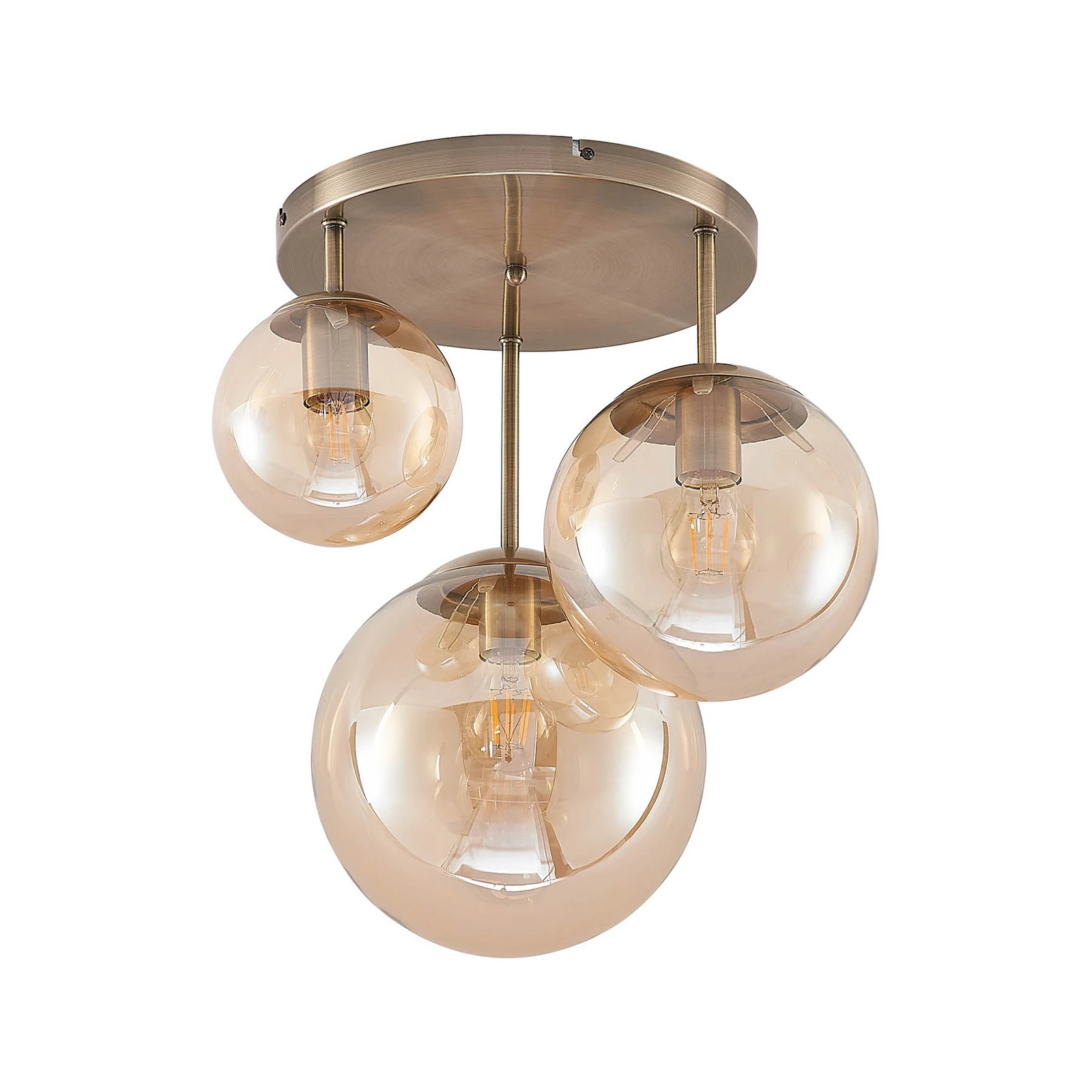 Lindby Deckenleuchte Teeja, amber, 3-flg., Ø47cm, Glas, E27
