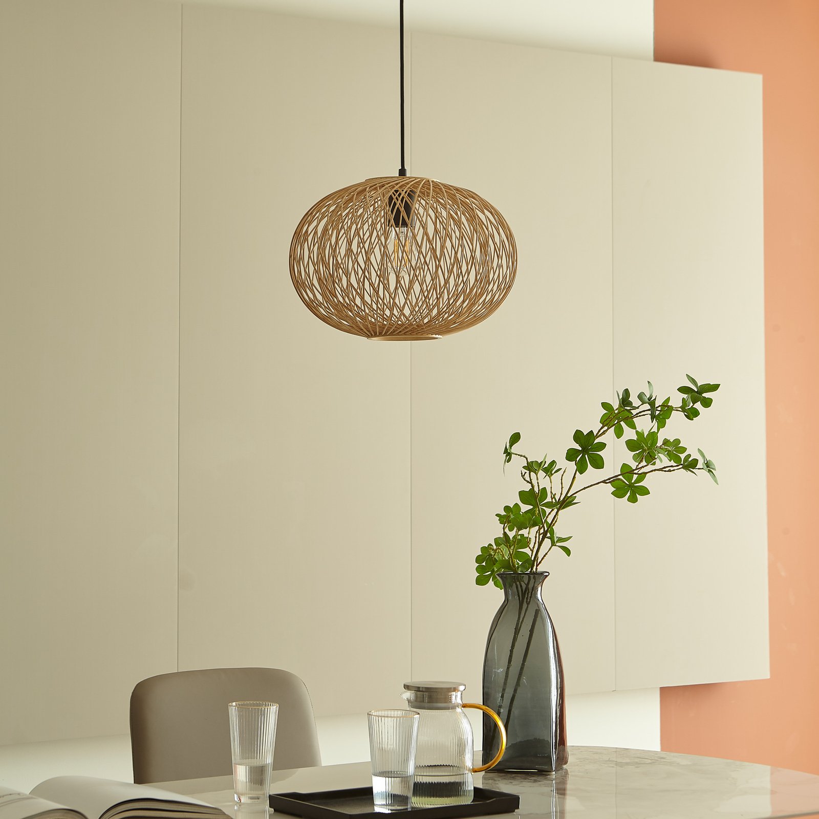 Solvira Pendant Bamboo/Black - Lindby