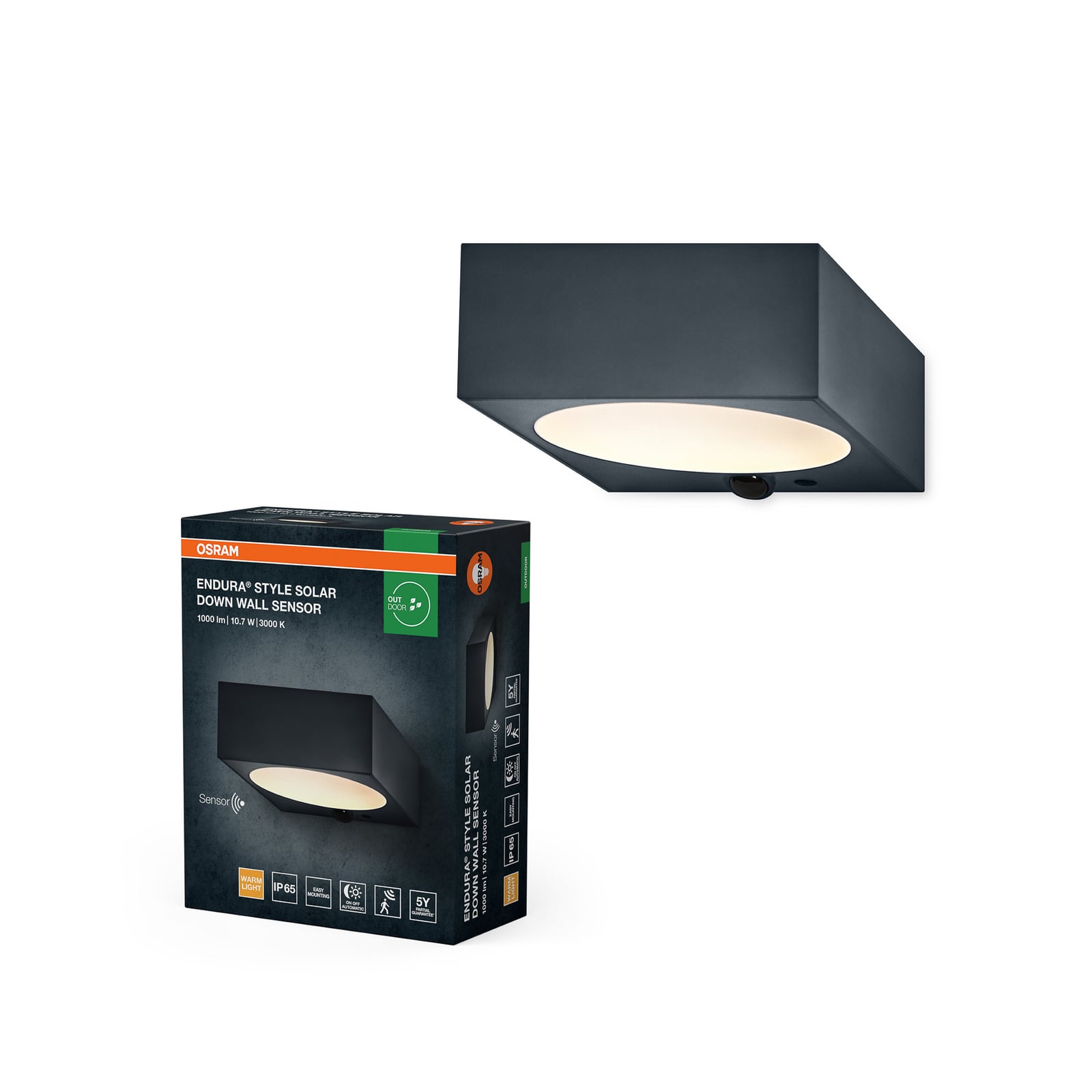 OSRAM ENDURA STYLE DOWN napelemes fali lámpa, szürke, érzékelő, IP65 OSRAM ENDURA STYLE DOWN napelemes fali lámpa, szürke, érzékelő, IP65