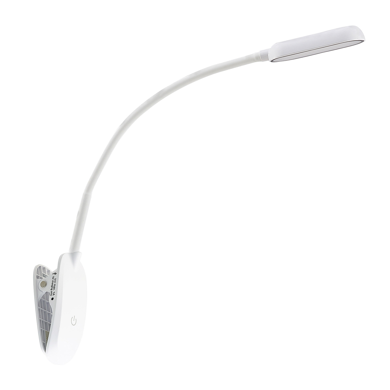 Prios LED-Klemmleuchte Najari, weiß, Akku, USB, 51 cm hoch