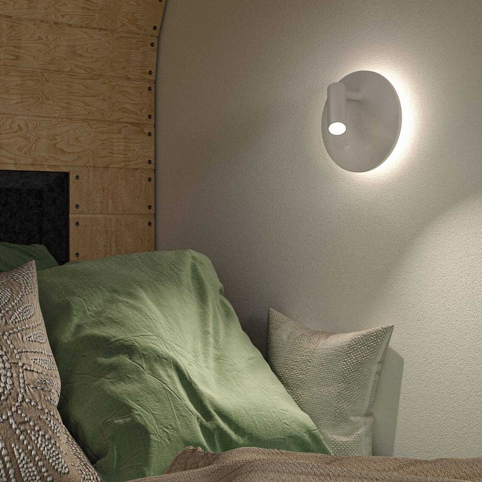 Akumulatorowy reflektor ścienny LED Kiora, biały, wysokość 20 cm, ściemniacz