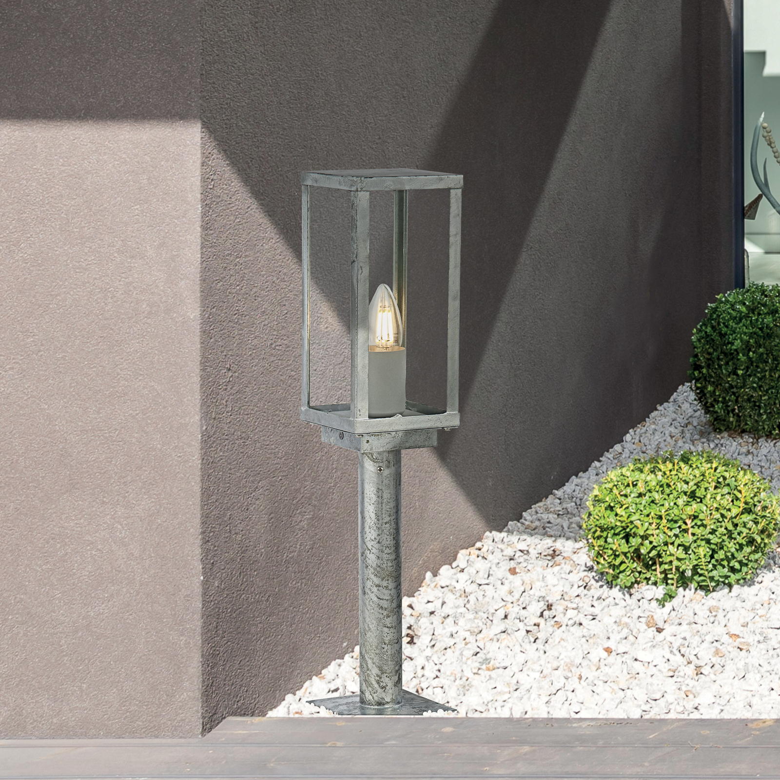 Luminaire pour socle Box II, hauteur 50 cm, argent/clair, verre, IP44