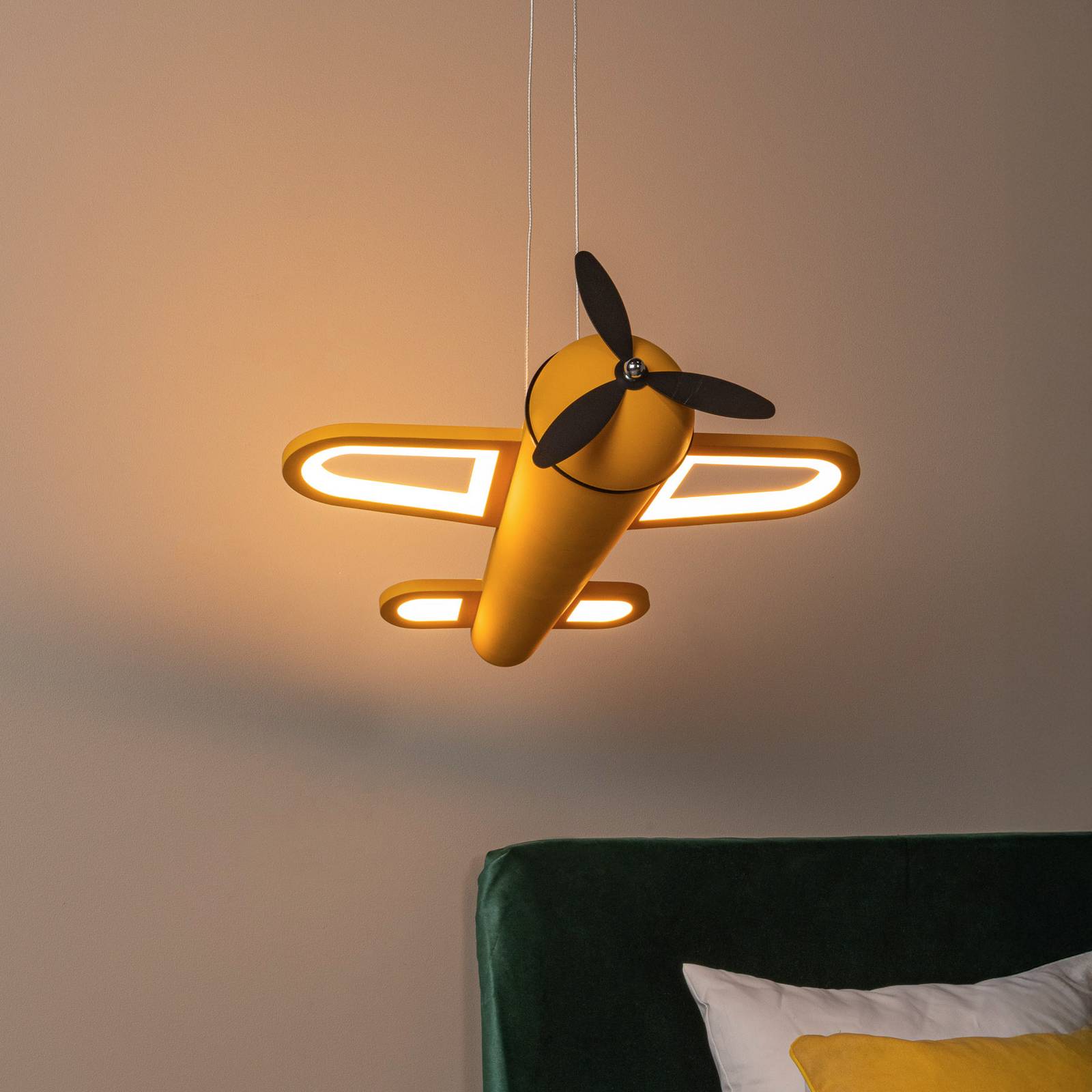  Lucide Led-kinderzimmer-pendellampe Fokker, Gelb Länge 46 Cm Metall 