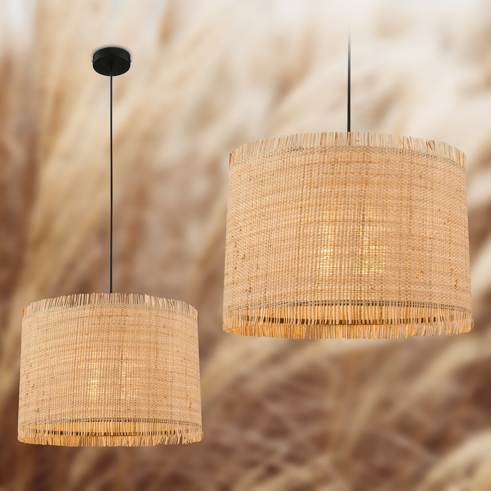 Suspension Borra, à 1 lampe, couleur naturelle, paille, Ø 40 cm