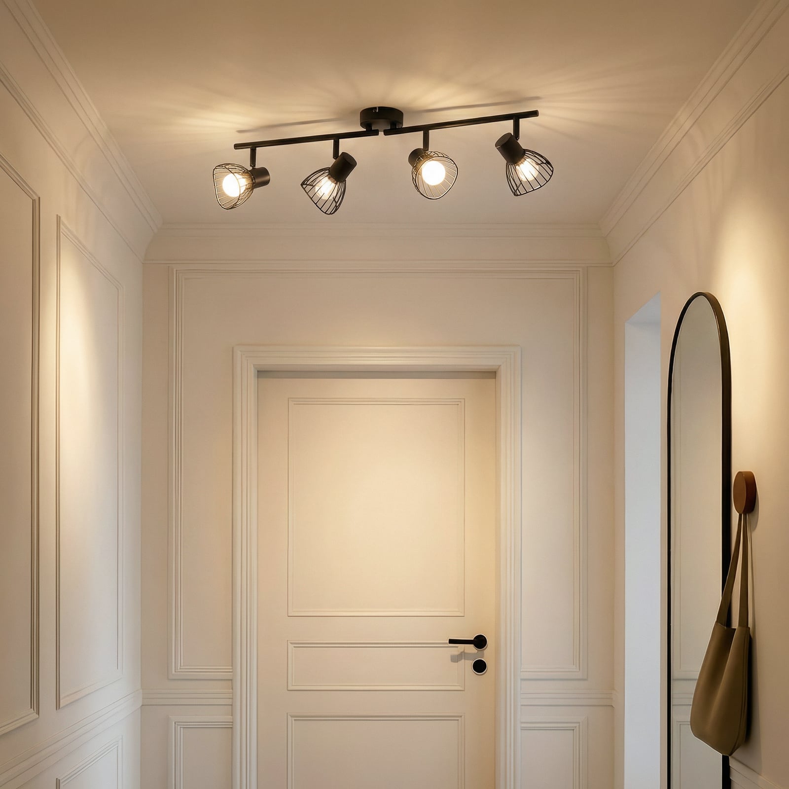 Plafonnier Lindby Piena, noir, à 4 lampes, métal, 70 cm