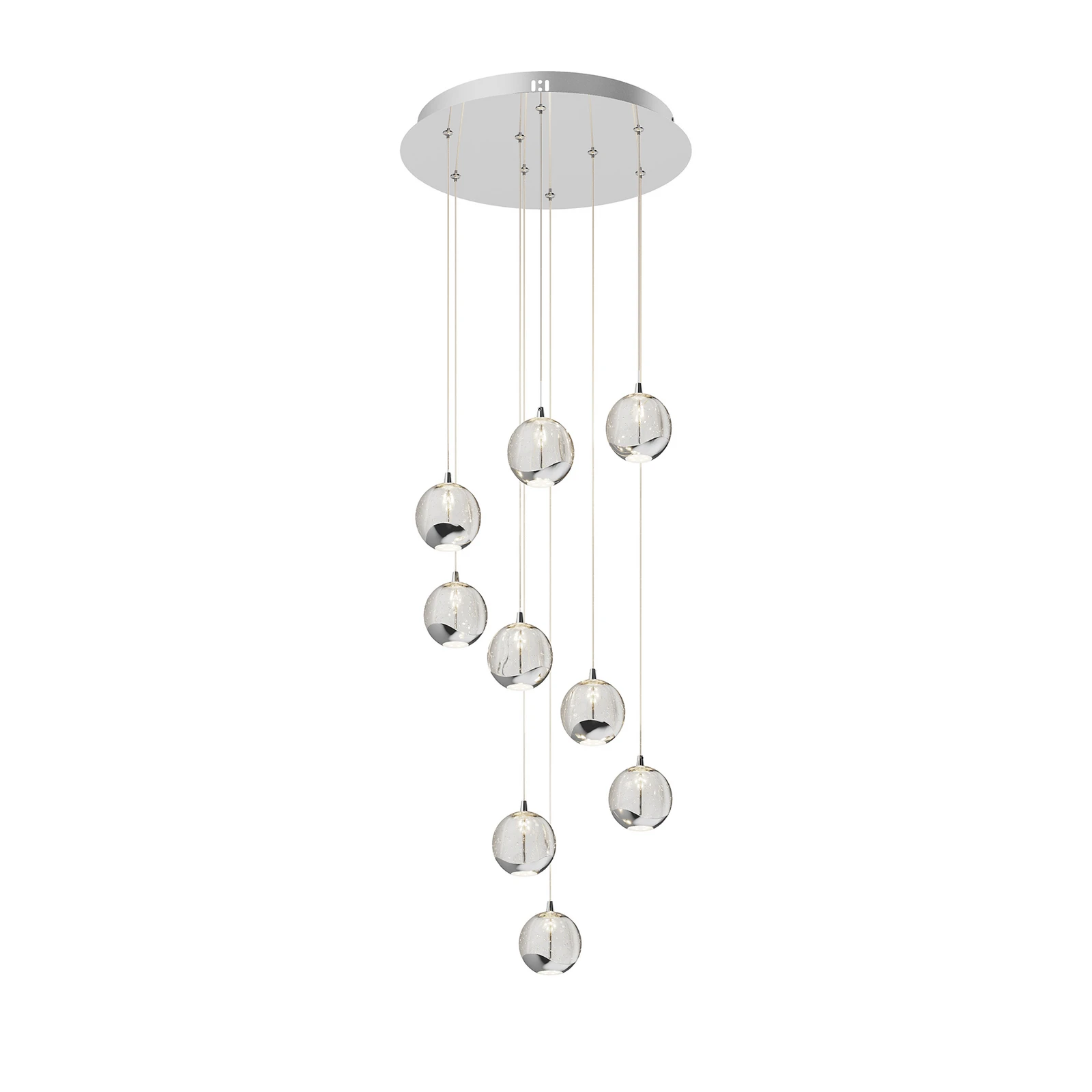 Lampă suspendată LED Lucande Hayley, Ø 40 cm, 9 becuri, crom, sticlă